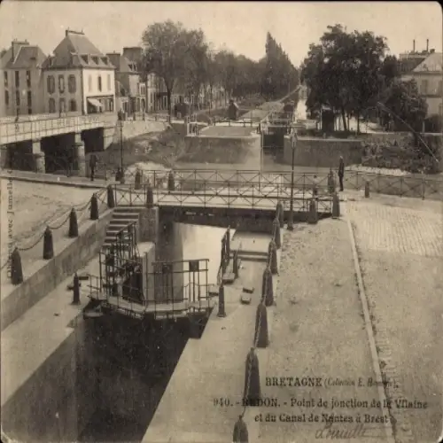 Ak Redon Ille et Vilaine, Blick auf den Kanal, Brücke, Bäume, Wasserweg