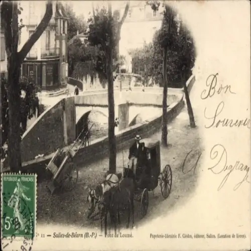 CPA Salies de Béarn Pyrénées Atlantiques, Pont de Loumé, calèche