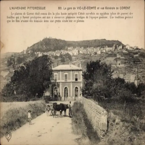 Ak Vic le Comte Puy de Dôme, Gare, Vue generale de Corent