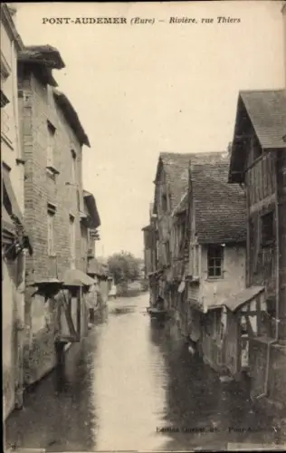 Ak Pont Audemer Eure, Riviere, rue Thiers