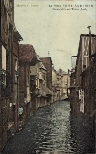 Ak Pont Audemer Eure, Riviere de la rue Thiers, Aval