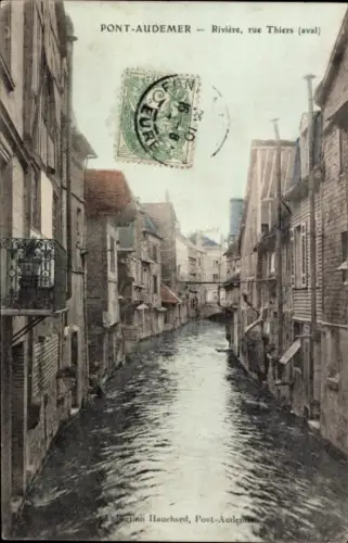 Ak Pont Audemer Eure, Riviere, rue Thiers