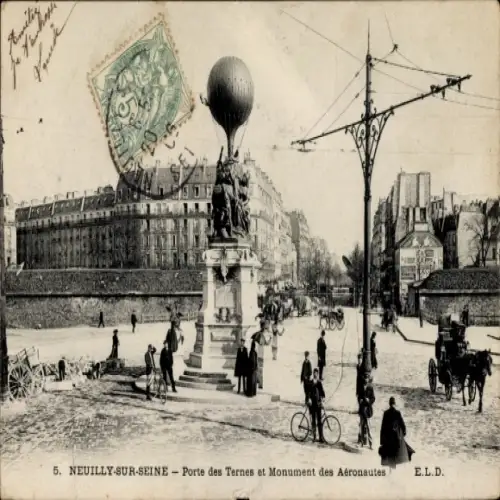CPA Neuilly sur Seine, Porte des Ternes et Monument des Aéronautes