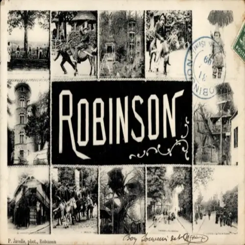 Ak Robinson Loiret, Esel, Aussichtsturm, Reiter, Straßenpartie