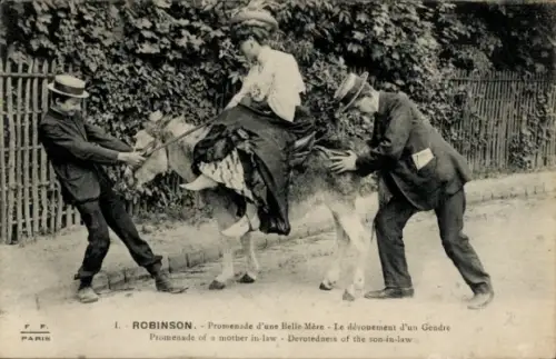 Ak Robinson Hauts de Seine, Reiterin auf einem Esel