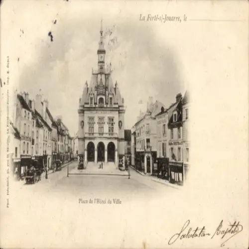 Ak La Ferté Milon Aisne, Historisches Gebäude, Platz de l'Hôtel de Ville, Pferdefuhrwerke,  Atmos