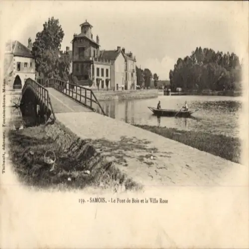 Ak Samois sur Seine Seine et Marne, Brücke, Villa Rose, Fluss, Boot, Bäume