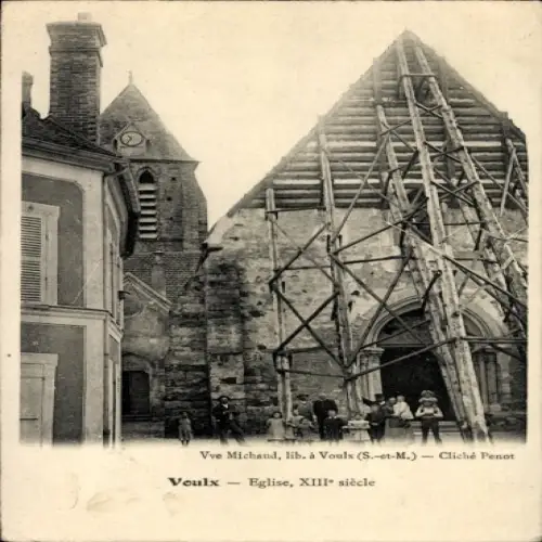 Ak Voulx Seine et Marne, Eglise XIII. siècle, alte Architektur, Menschen, Gebäude