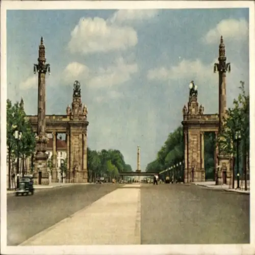 Ak Berlin Charlottenburg, Charlottenburger Tor, große Torbauten, Straßenansicht, blauer Himmel