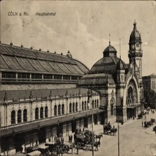 Ak Köln am Rhein, Hauptbahnhof,  Architektur, Straßen mit Pferdewagen