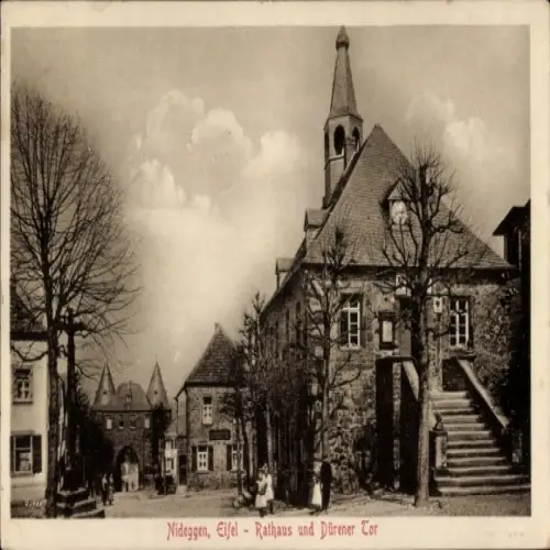 Ak Nideggen in der Eifel,  Rathaus, Dürener Tor