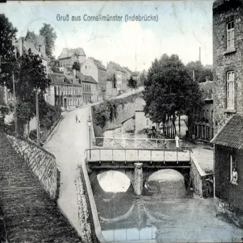 Ak Cornelimünster Kornelimünster Aachen, Gruß aus  Indebrücke, Wasserweg, Brücke,  Architektur