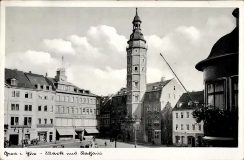 Ak Gera in Thüringen, Markt, Rathaus, alter Turm, Gebäude, Wolken