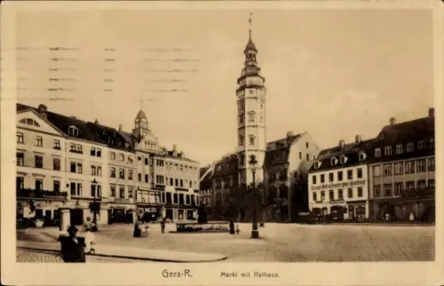 Ak Gera in Thüringen, Marktplatz mit Rathaus,  Architektur, sepia Farbton