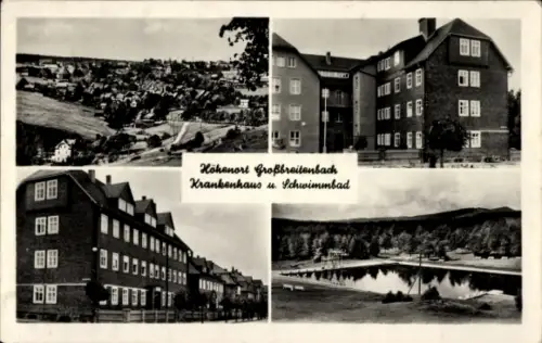 Ak Großbreitenbach in Thüringen, Vielseitige Ansichten, Krankenhaus, Schwimmbad, nostalgisches De