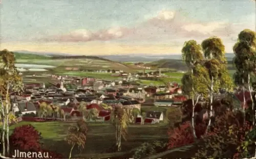 Ak Ilmenau in Thüringen, Stadtansicht von  Farbige , Berglandschaft, Historischer Druck