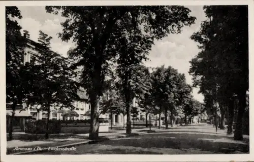 Ak Ilmenau in Thüringen, Lindenstraße, ruhige Allee, Häuserzeile, Bäume