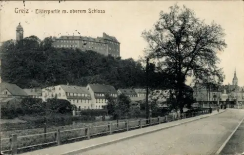 Ak Greiz im Vogtland Thüringen,  Elsterpartie, oberes Schloss