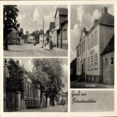 Ak Schackensleben Hohe Börde Sachsen Anhalt, Vorderansicht von Kulturhaus, Stadtansichten, Gruß a
