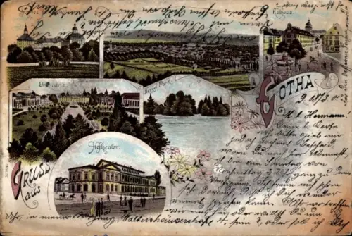 Litho Gotha in Thüringen, Hoftheater, Rathaus, Orangerie