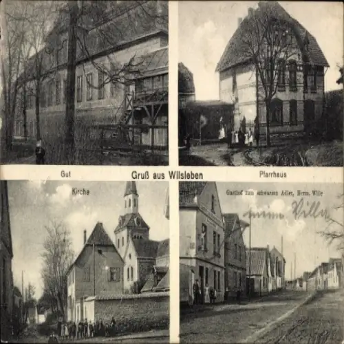 Ak Wilsleben Aschersleben im Salzlandkreis,  Gut, Kirche,  Pfarrhaus, Gasthof zum schwarzen Adler