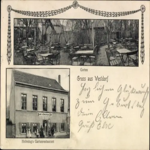 Ak Westdorf Aschersleben im Salzlandkreis, Helmdag's Gartenrestaurant