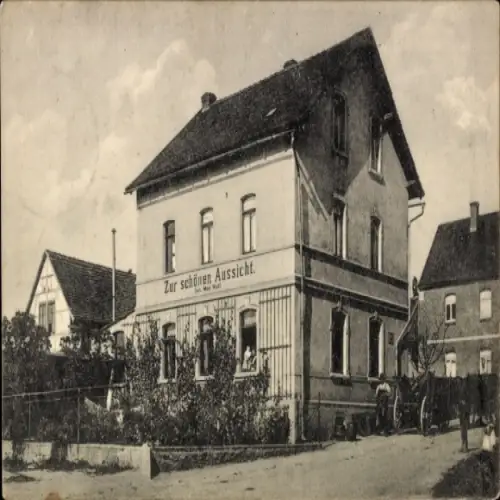 Ak Neunhofen Neustadt an der Orla, Gasthaus Zur schönen Aussicht,  Architektur, ländliche Szene