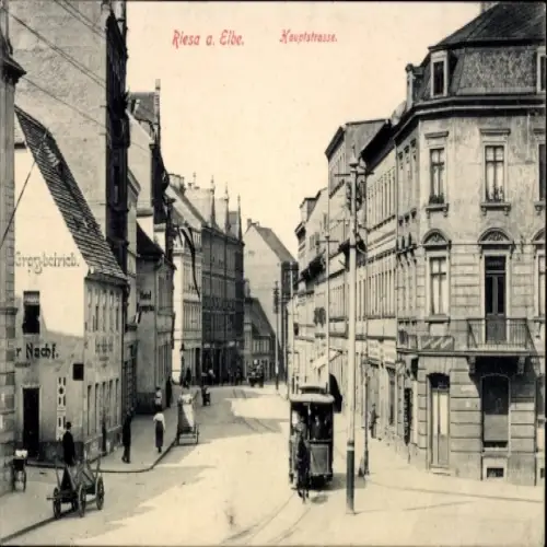 Ak Riesa an der Elbe Sachsen, Hauptstraße, Gebäude, Straßenansicht,  Karte