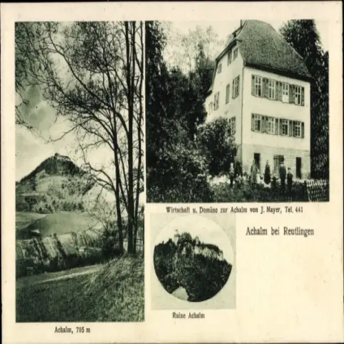 Ak Reutlingen in Württemberg, Burg Achalm, Ruine, Wirtschaft und Domäne zur Achalm, J. Mayer