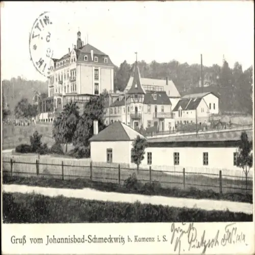 Ak Kamenz in Sachsen, Landschaft mit Hotel, Gruß vom Johannisbad-Schmeckwitz,  