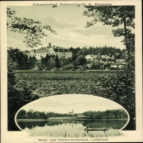 Ak Kamenz in Sachsen, Johannisbad Schmeckwitz, Moor- und Eisenschwefelbad, Luftkurort, Landschaft