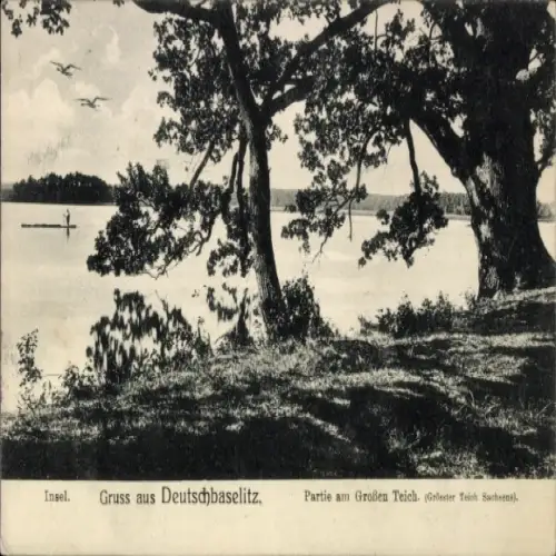 Ak Deutschbaselitz Kamenz Sachsen, Insel, Gruß aus  Partie am Großen Teich