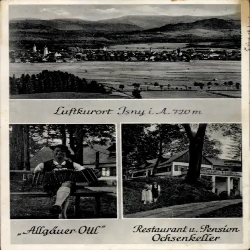 Ak Isny im Allgäu, Gesamtansicht, Restaurant u. Pension Ochsenkeller, Allgäuer Ottl