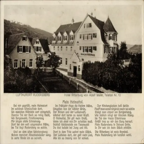 Ak Rudersberg in Württemberg, Hotel Ritterburg, Inh. Adolf Maier, Gedicht Mein Heimattal