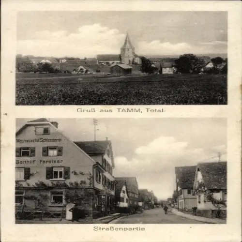 Ak Tamm bei Ludwigsburg, Gesamtansicht, Straßenpartie, Mechanische Schlosserei Gotthilf Forstner