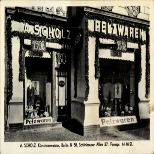 Ak Berlin Prenzlauer Berg, Kürschnermeister A. Scholz, Geschäft Pelzwaren, Schönhauser Allee 57