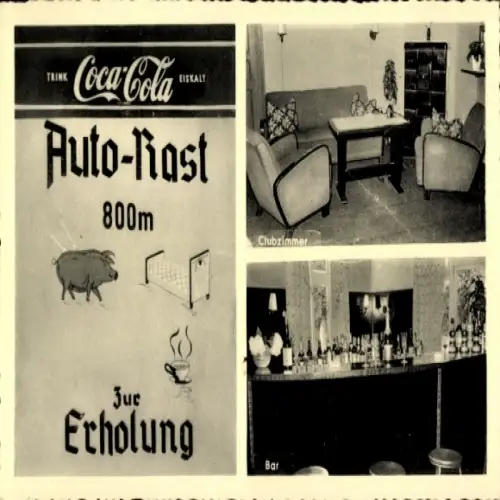 Ak Friedrichsholm in Schleswig Holstein, Coca-Cola, Auto-Rast, Clubzimmer, Bar, Erholung, 800m