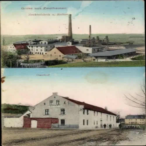 Ak Zweihausen an  der Saale Könnern in Sachsen Anhalt, Gasthof, Zuckerfabrik