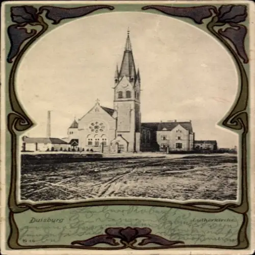 Jugendstil Passepartout Ak Duisburg im Ruhrgebiet, Lutherkirche
