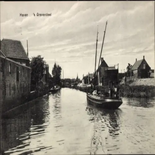 Ak 's Gravendeel Südholland, Haven, Häuser
