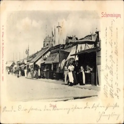 Ak Scheveningen Den Haag Südholland, Strandpromenade, Markstände,  Gebäude, 1900