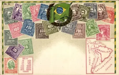 Briefmarken Ak Brasilien, Fahne