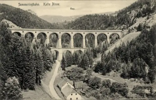 Ak Breitenstein am Semmering Niederösterreich, Semmeringbahn, Kalte Rinne, Rax, Viadukt