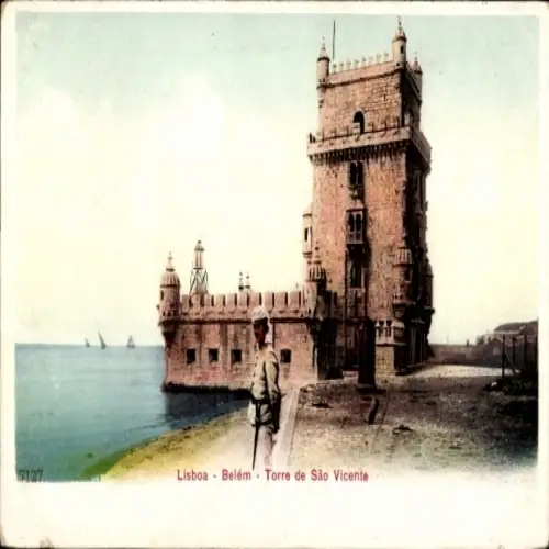 Ak Belém Lisboa Lissabon Portugal, Torre de São Vicente, s Gebäude, malerische Küstenansicht