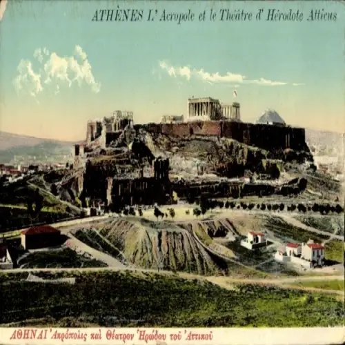 Ak Athen Griechenland, Akropolis, Theater von Herodes Atticus, Stadtansicht, Farbige 