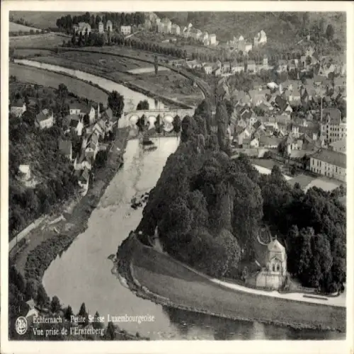 Ak Echternach Luxemburg, Landschaftsansicht von  Fluss, Brücke, Anlagen