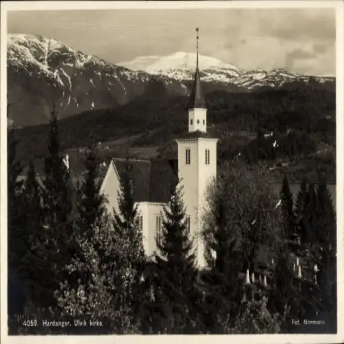 Ak Ulvik Hardanger Norwegen, Ulvik kirke, Hardanger, schöne Landschaft, Fotografie, Normann