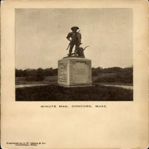 Ak Concord Massachusetts USA, Minute Man Denkmal, Statue, Green Feld