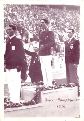 Ak Olympische Spiele 1936, Jean Despeaux, Masseur Kinesitherapeute, Reklame