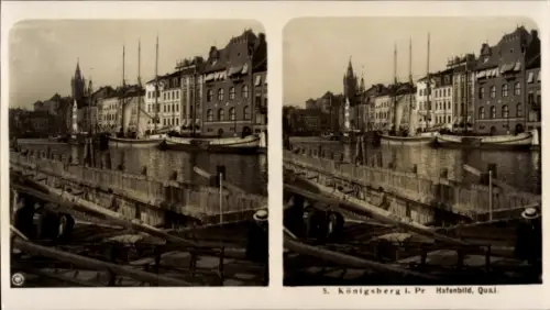 Stereo Ak Kaliningrad Königsberg Ostpreußen, Hafenbild, Quai